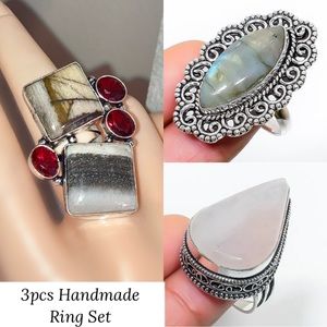 3pcs Handmade Ring Set Natural Gemstone Wholesale Jewelry